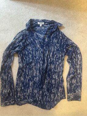 Express Blue and White Marled Long-Sleeve Top